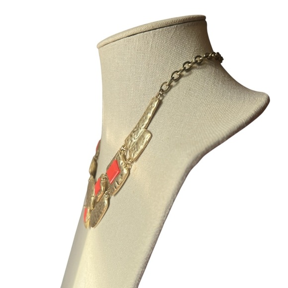Hammered Gold and Orange Statement Necklace - Picture 2 of 7